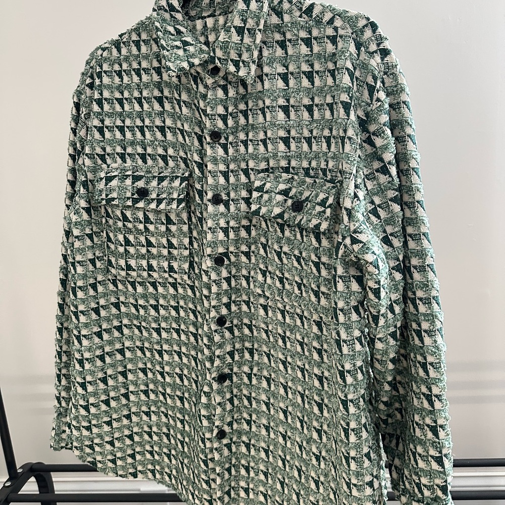 Women's Green Patterned Button Up Jacket - image 1